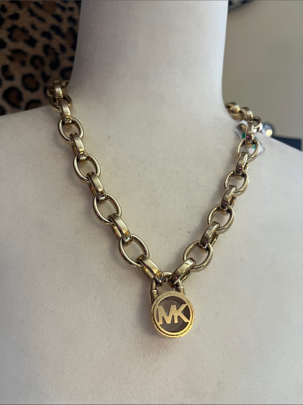 Michael Kors Polished Gold MK Charm Link Necklace